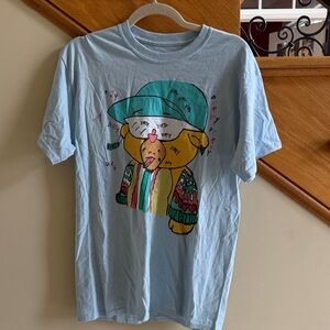 Dirty by SJYY Light Blue Graphic Bear Tee with Multicolor Print Size Medium New